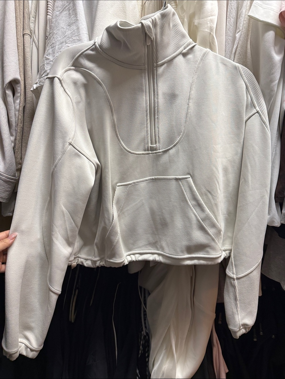 lululemon athletica Cream Ribbed Half‑Zip Cropped Pullover